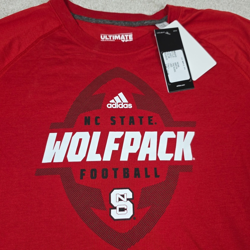 Adidas Ultimate T-Shirt Mens L Red Climalite NC State Wolfpack Football NCAA NWT
